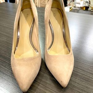 Tan Coach wedge heels tan and dark silver